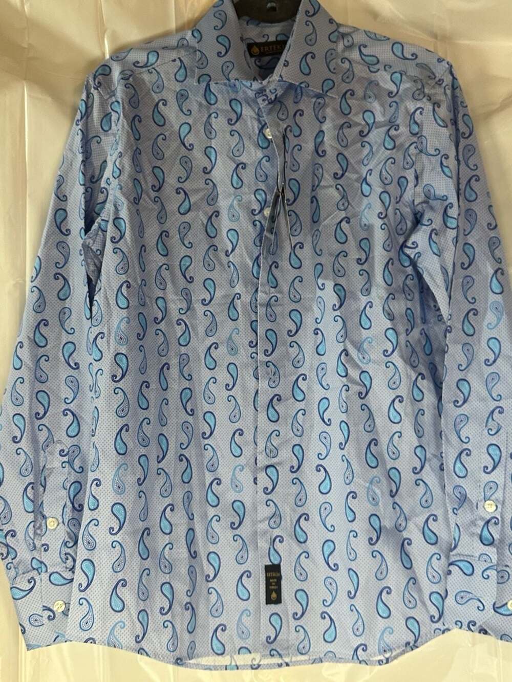Ertekin Men's Long Sleeve Button-Down Shirt in Light Blue Paisley Print med nwt